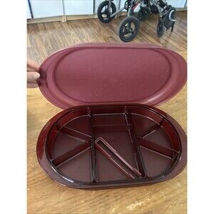 Vtg  Tupperware Preludio Hors D'oeuvre Tray w/ Divider Tongs Cranberry 2015A-2